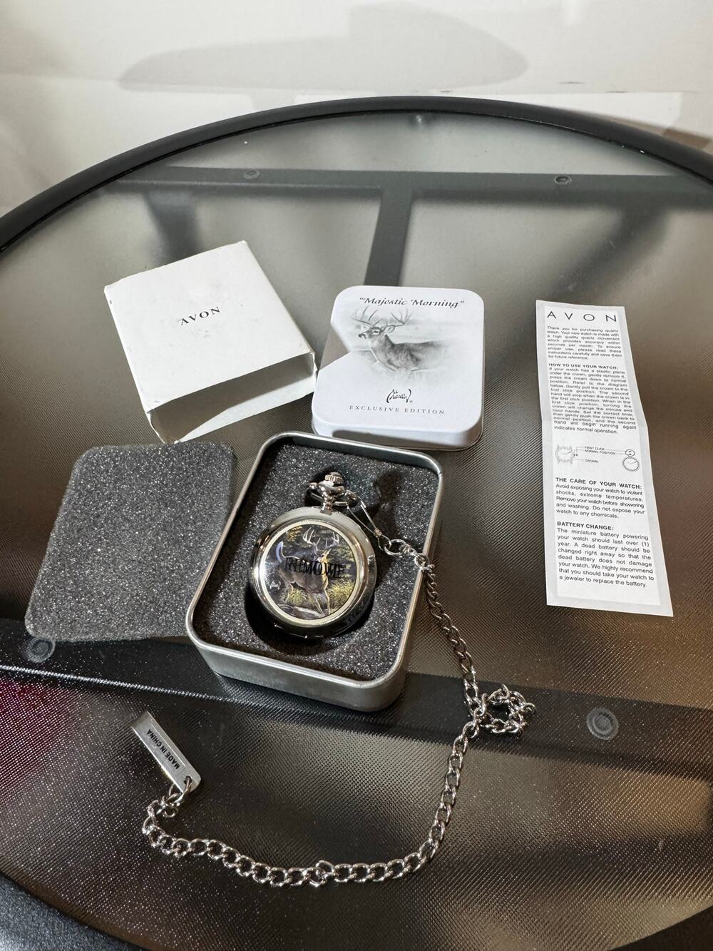 NWT Al Agnew Pocket Watch "Majestic Morning" Whitetail Buck Artwork by Avon